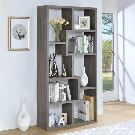 Theo Weathered Gray 10-Shelf Bookcase by Coaster at Eve Furniture
