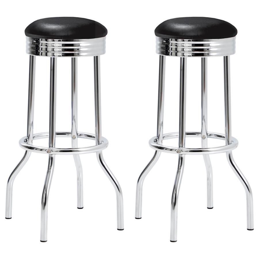 Theodore Black/Chrome Upholstered Top Bar Stools, Set of 2 by Coaster at Eve Furniture