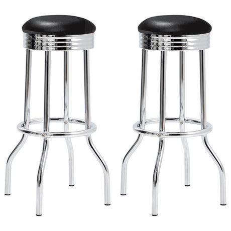 Theodore Black/Chrome Upholstered Top Bar Stools, Set of 2 by Coaster at Eve Furniture