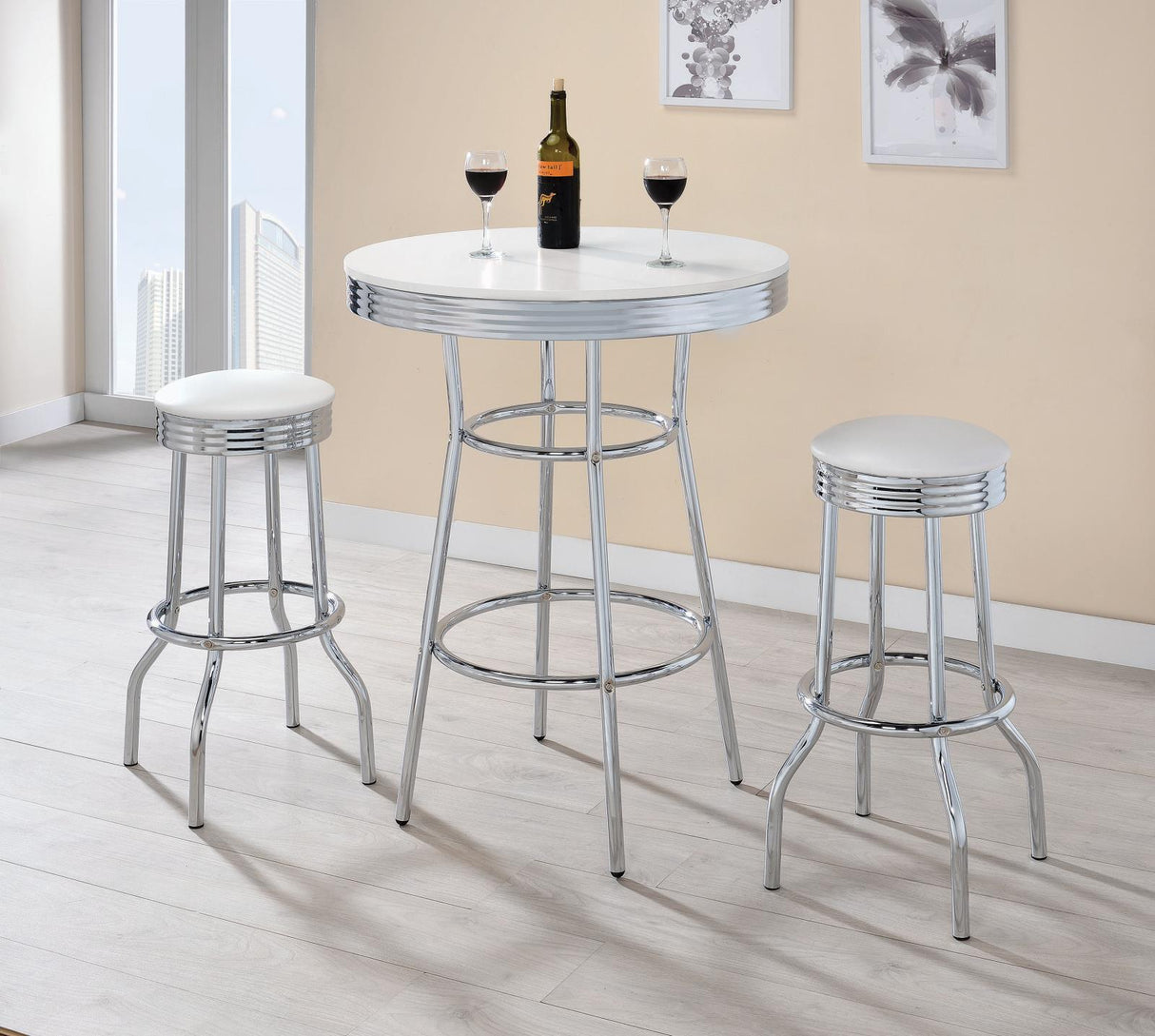 Theodore Chrome/Glossy White Round Bar Table