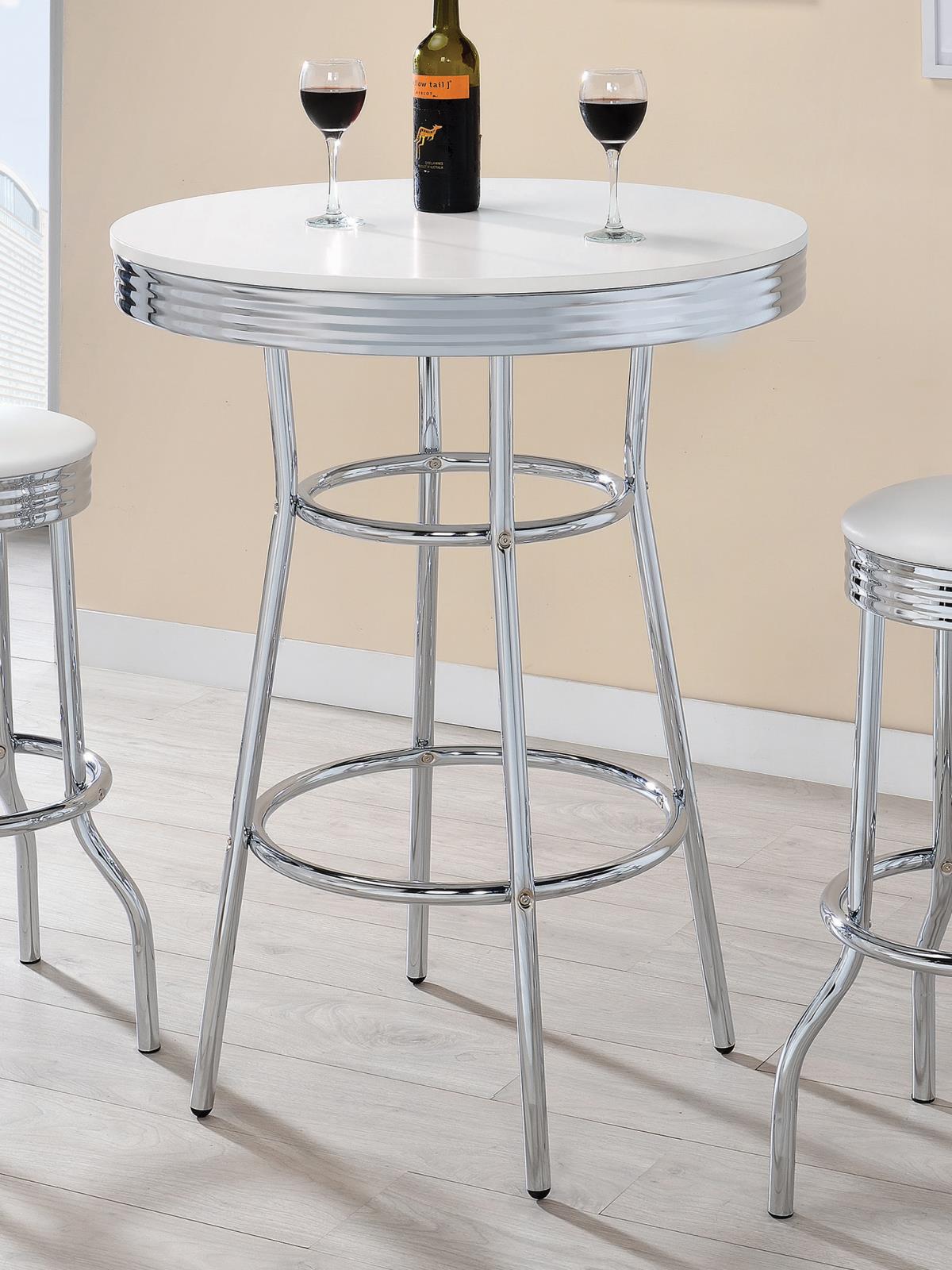 Theodore Chrome/Glossy White Round Bar Table