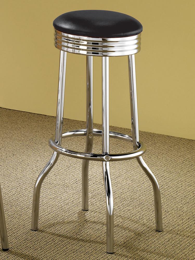 Theodore Black/Chrome Upholstered Top Bar Stools, Set of 2