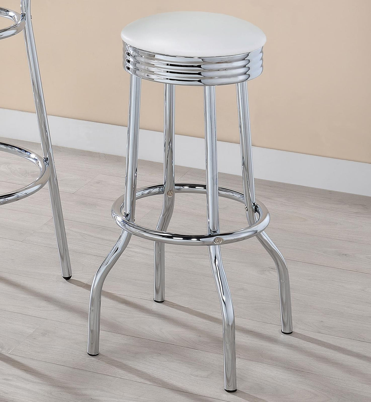 Theodore White/Chrome Upholstered Top Bar Stools, Set of 2