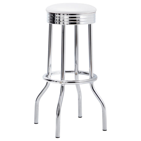 Theodore White/Chrome Upholstered Top Bar Stools, Set of 2 by Coaster at Eve Furniture