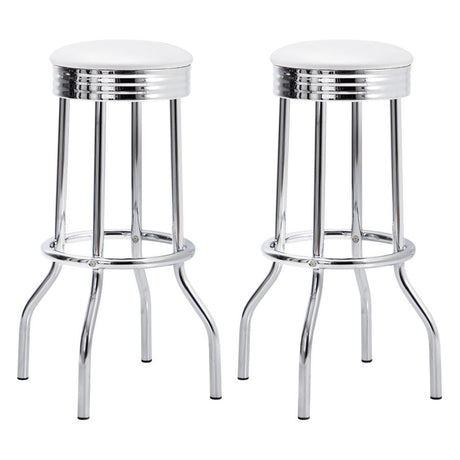 Theodore White/Chrome Upholstered Top Bar Stools, Set of 2 by Coaster at Eve Furniture