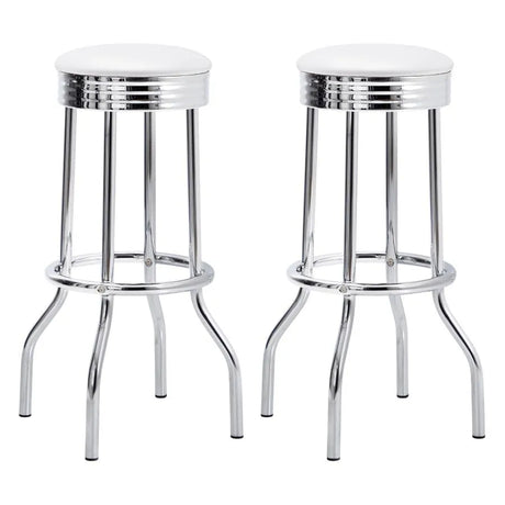 Theodore White/Chrome Upholstered Top Bar Stools, Set of 2 by Coaster at Eve Furniture