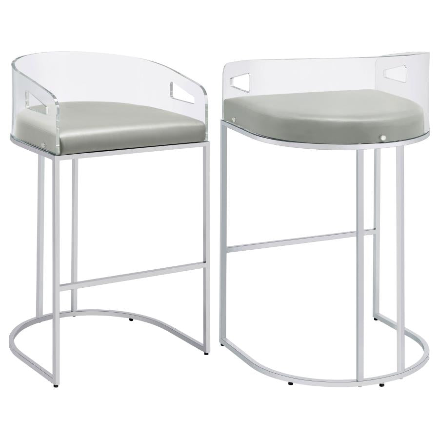 Thermosolis Gray and Chrome Acrylic Back Bar Stools, Set of 2 by Coaster at Eve Furniture