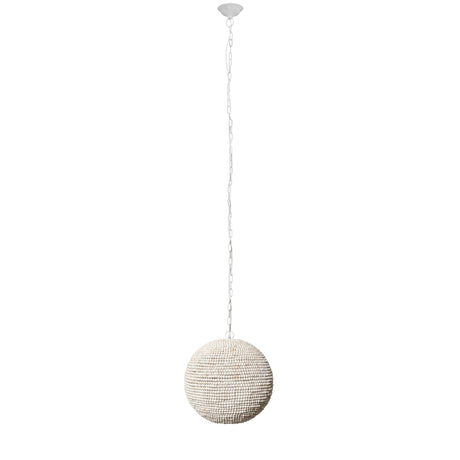 Theta White-Washed Wood Beaded Pendant Light by Mercana at Eve Furniture