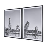 Thirsty Savanna Giraffes(Set of 2) by Jun Zuo Hand-Embellished Framed Photo Print Matted under Glass by Mercana at Eve Furniture