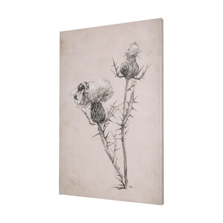 Thistle With Bumblebee Drawing IV by Mercana Studio a Hand Embellished Textured Canvas by Mercana at Eve Furniture