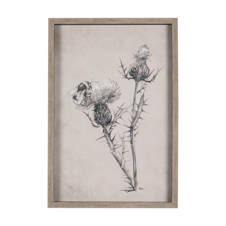 Thistle With Bumblebee Drawing IV Mercana Studio Hand Embellished Framed Art Print Matted under Glas by Mercana at Eve Furniture