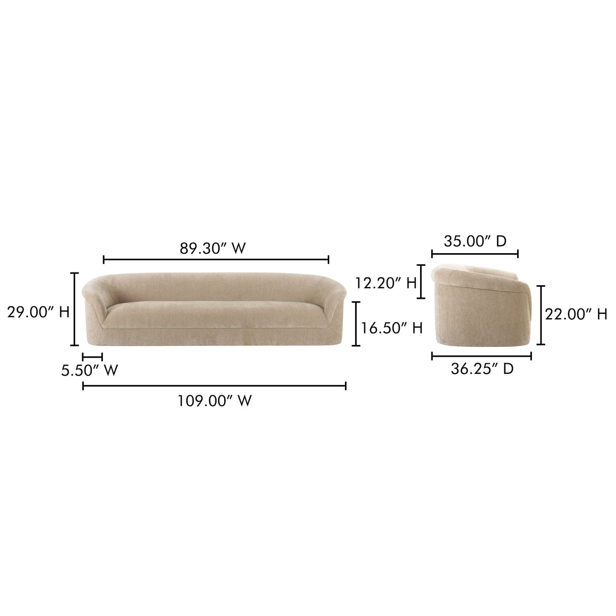 Thora Beige Sofa by Moe's Home at Eve Furniture