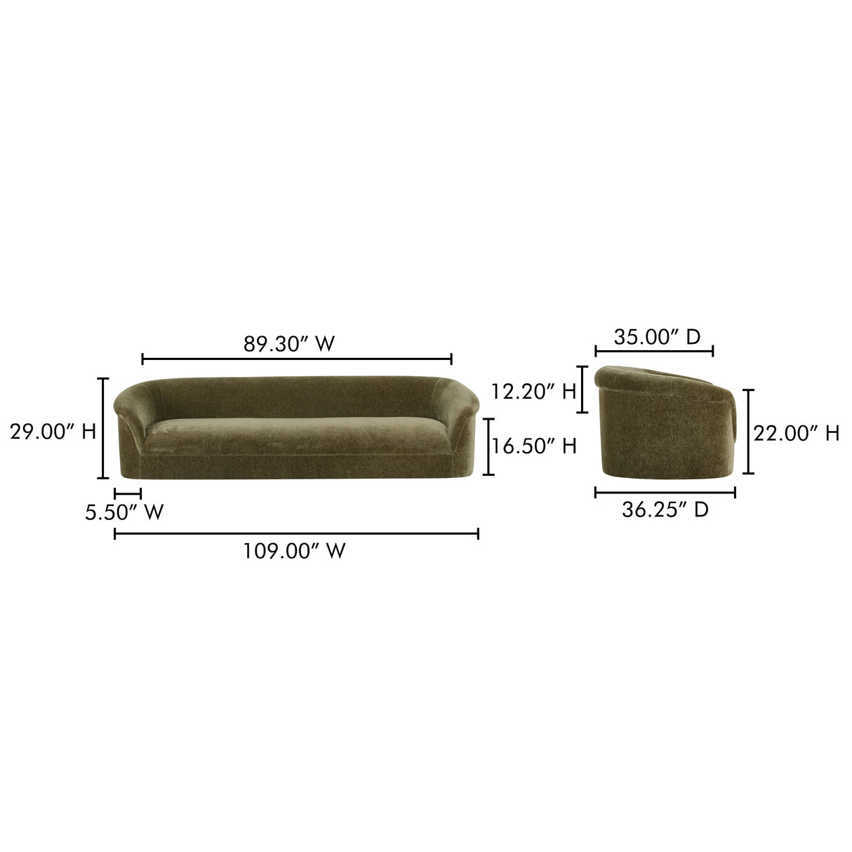 Thora Dark Green Sofa by Moe's Home at Eve Furniture