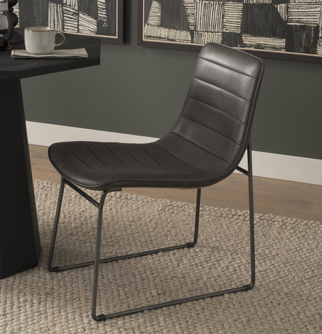 Thornton I Dark Brown Faux-Leather Seat Black Iron Frame Dining Chair, Set of 2 by Mercana at Eve Furniture