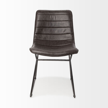 Thornton I Dark Brown Faux-Leather Seat Black Iron Frame Dining Chair, Set of 2 by Mercana at Eve Furniture