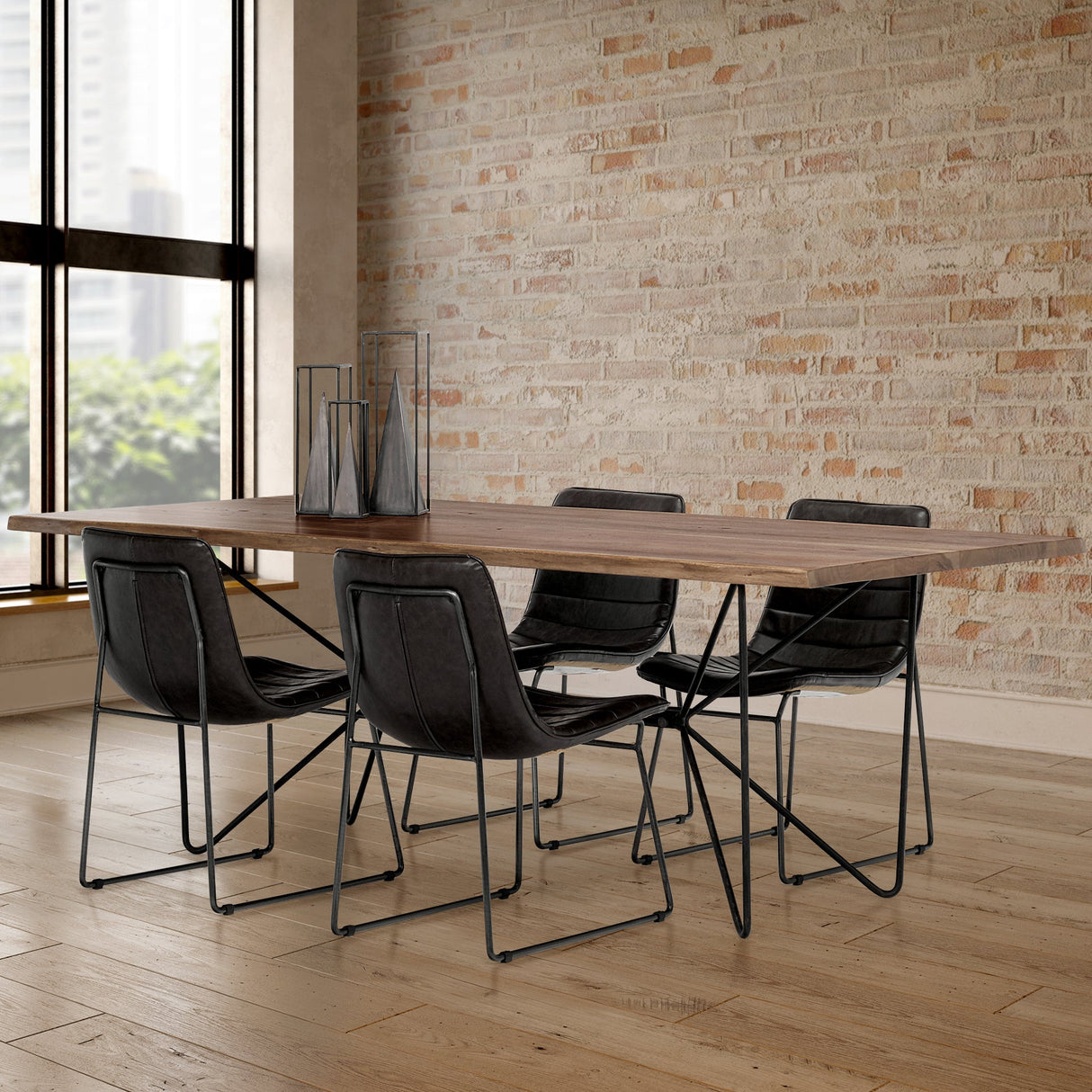 Thornton I Dark Brown Faux-Leather Seat Black Iron Frame Dining Chair, Set of 2 by Mercana at Eve Furniture