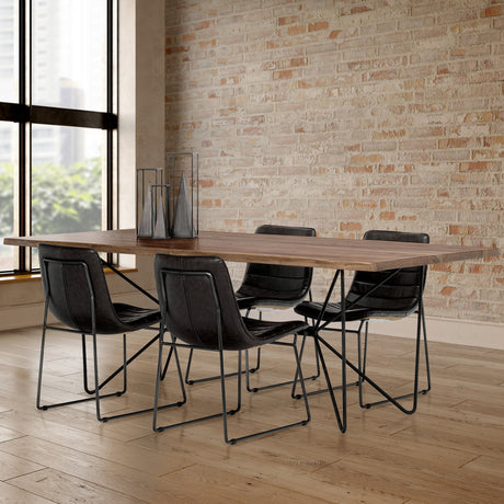 Thornton I Dark Brown Faux-Leather Seat Black Iron Frame Dining Chair, Set of 2 by Mercana at Eve Furniture