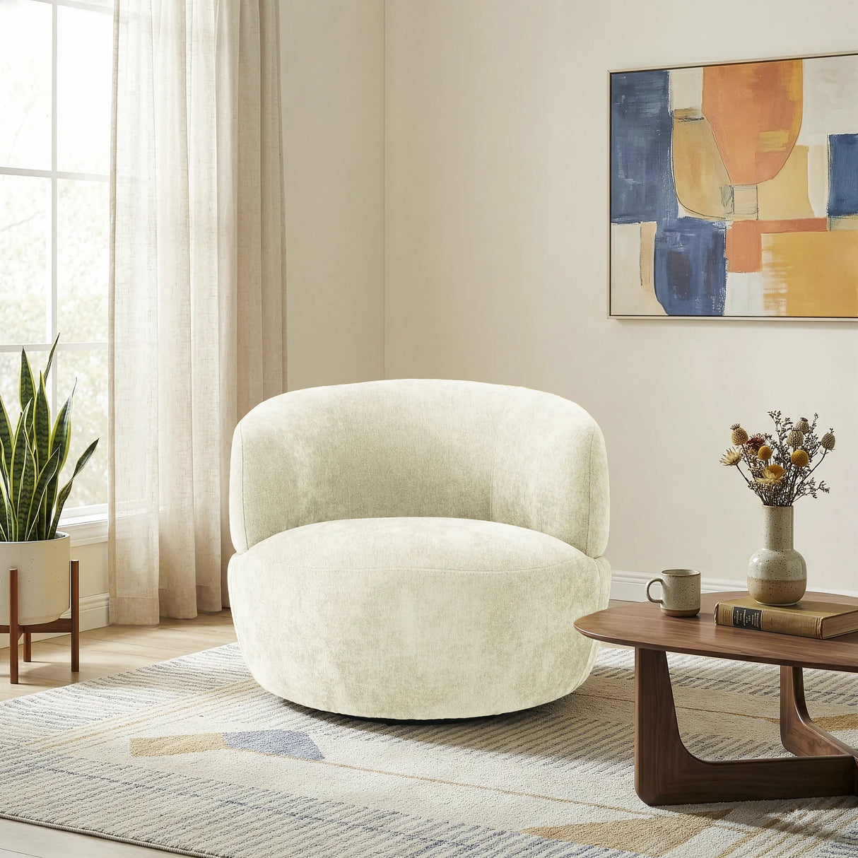 Thornton Sand Chenille Swivel Chair by Ashcroft Furniture at Eve Furniture