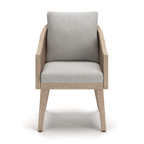 Thunder Trails Light Gray/Beige Outdoor Arm Chair, Set of 2 by Ashley at Eve Furniture