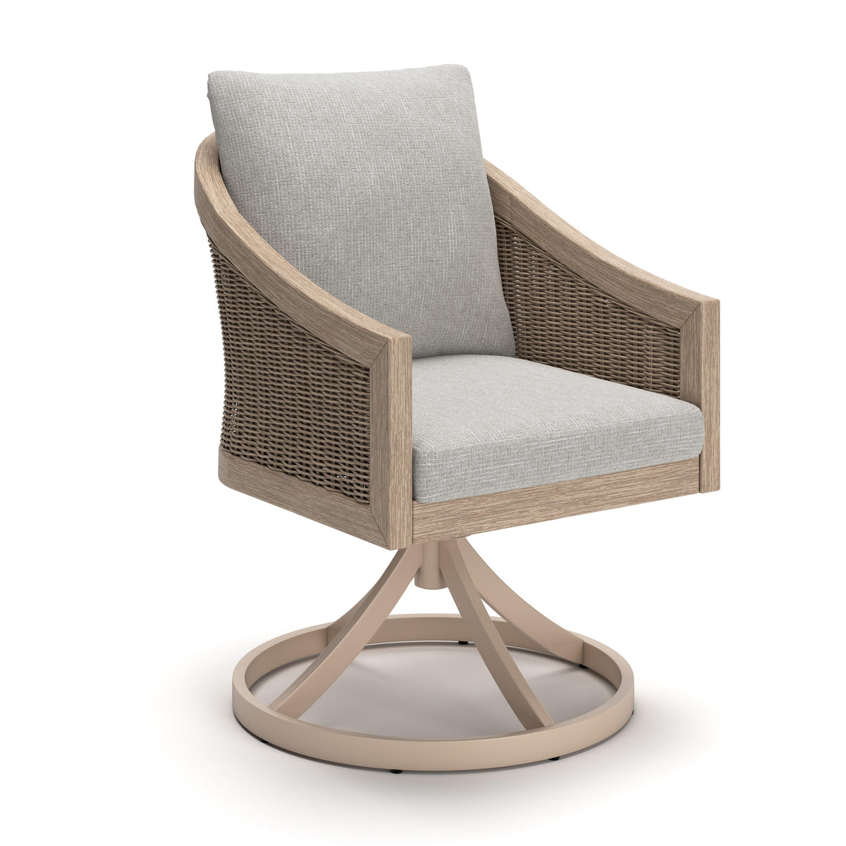Thunder Trails Light Gray/Beige Outdoor Swivel Chair, Set of 2 by Ashley at Eve Furniture