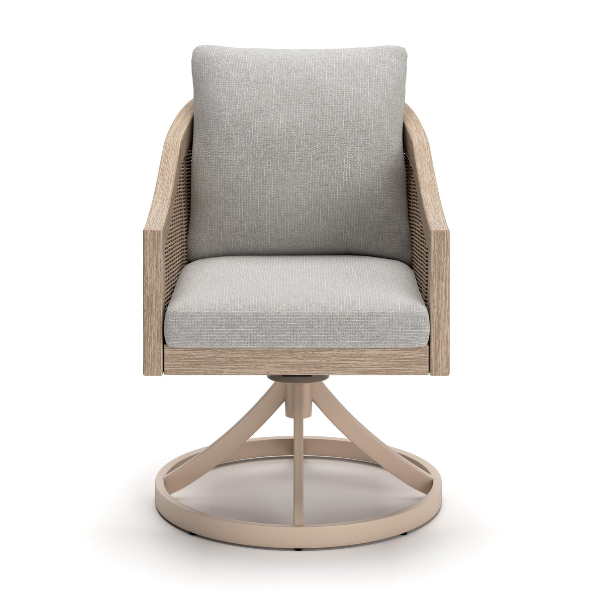 Thunder Trails Light Gray/Beige Outdoor Swivel Chair, Set of 2 by Ashley at Eve Furniture
