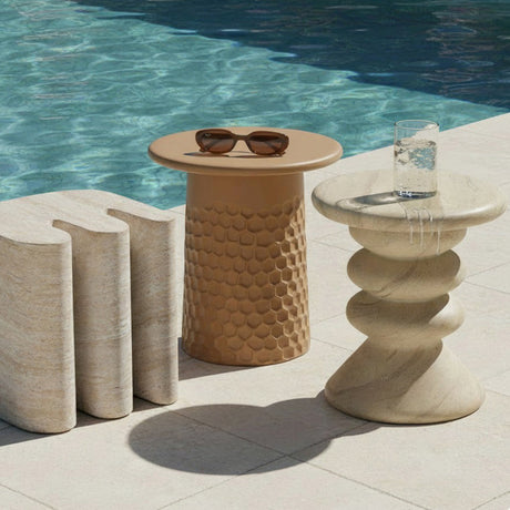 Thyme Faux Travertine Indoor/Outdoor Concrete Side Table by TOV Furniture at Eve Furniture