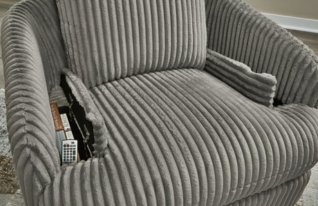 Tie-Breaker Fog Swivel Glider Recliner by Ashley at Eve Furniture