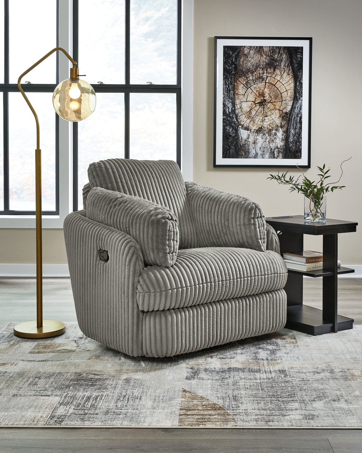 Tie-Breaker Fog Swivel Glider Recliner by Ashley at Eve Furniture