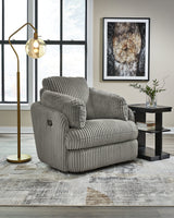 Tie-Breaker Fog Swivel Glider Recliner by Ashley at Eve Furniture