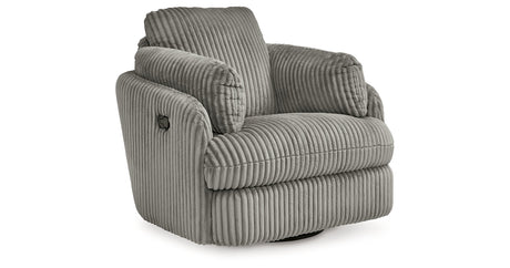 Tie-Breaker Fog Swivel Glider Recliner by Ashley at Eve Furniture