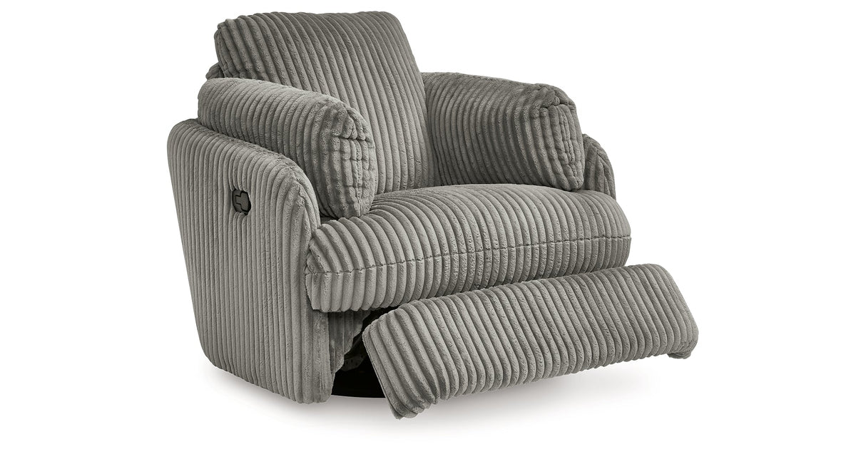 Tie-Breaker Fog Swivel Glider Recliner by Ashley at Eve Furniture