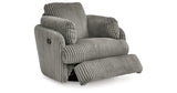 Tie-Breaker Fog Swivel Glider Recliner by Ashley at Eve Furniture