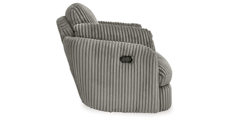 Tie-Breaker Fog Swivel Glider Recliner by Ashley at Eve Furniture