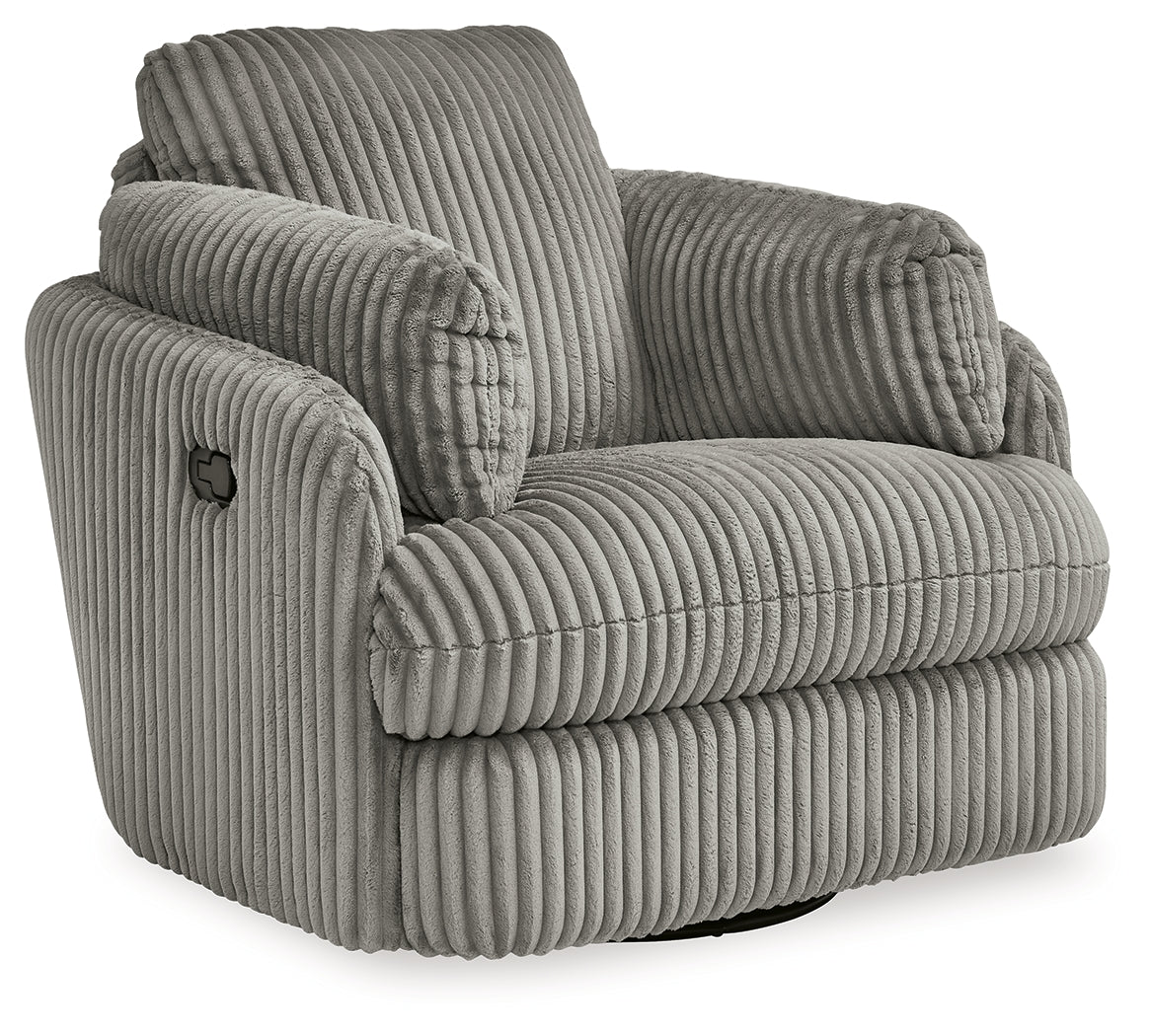 Tie-Breaker Fog Swivel Glider Recliner by Ashley at Eve Furniture