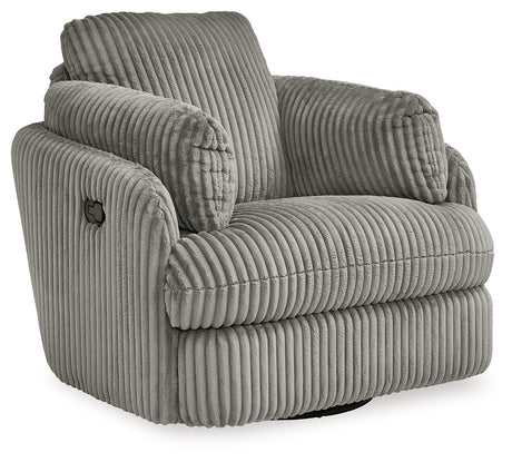 Tie-Breaker Fog Swivel Glider Recliner by Ashley at Eve Furniture
