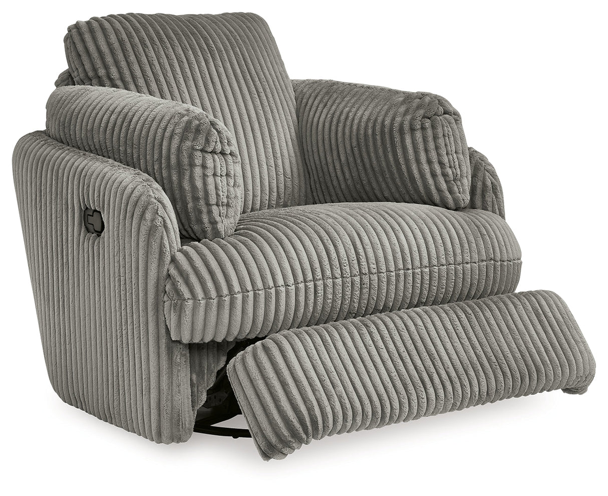 Tie-Breaker Fog Swivel Glider Recliner by Ashley at Eve Furniture