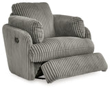 Tie-Breaker Fog Swivel Glider Recliner by Ashley at Eve Furniture