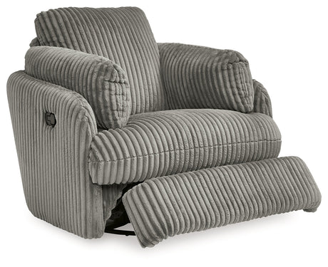 Tie-Breaker Fog Swivel Glider Recliner by Ashley at Eve Furniture