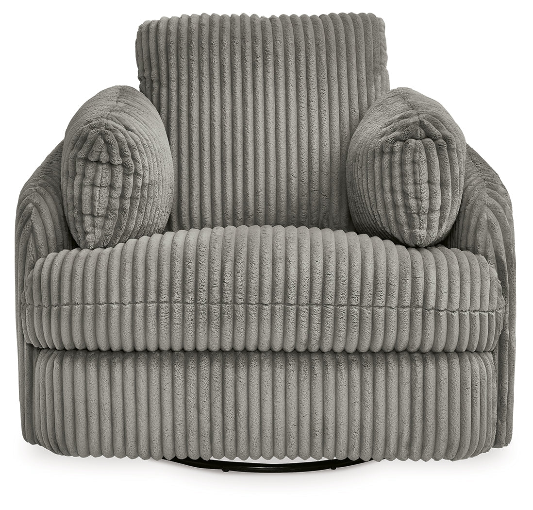 Tie-Breaker Fog Swivel Glider Recliner by Ashley at Eve Furniture