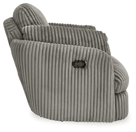 Tie-Breaker Fog Swivel Glider Recliner by Ashley at Eve Furniture