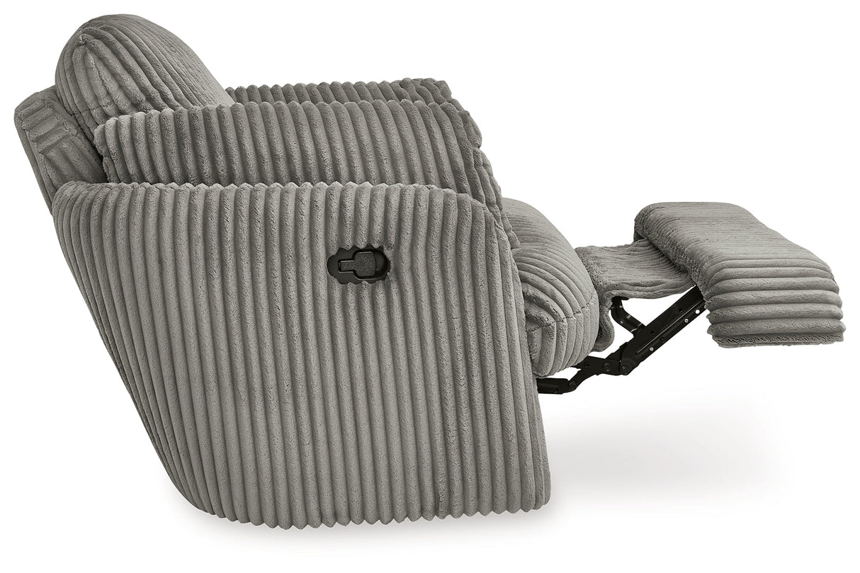 Tie-Breaker Fog Swivel Glider Recliner by Ashley at Eve Furniture