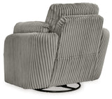 Tie-Breaker Fog Swivel Glider Recliner by Ashley at Eve Furniture