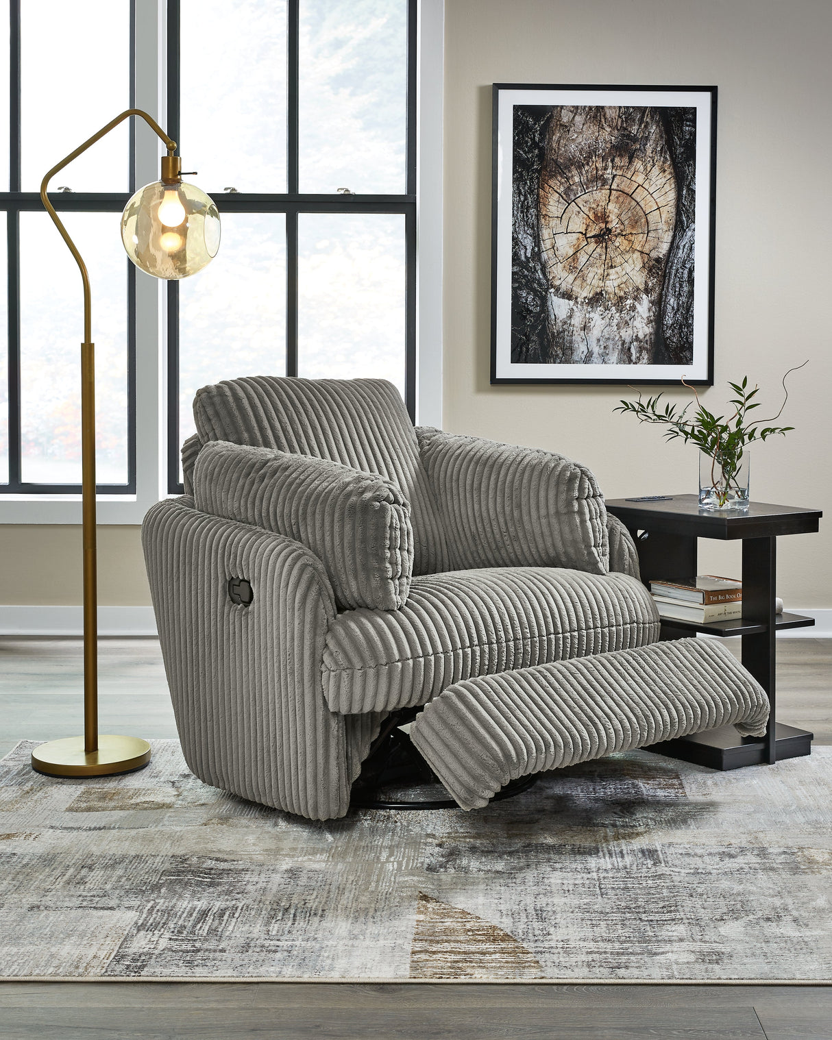 Tie-Breaker Fog Swivel Glider Recliner by Ashley at Eve Furniture
