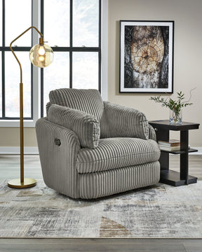 Tie-Breaker Fog Swivel Glider Recliner by Ashley at Eve Furniture