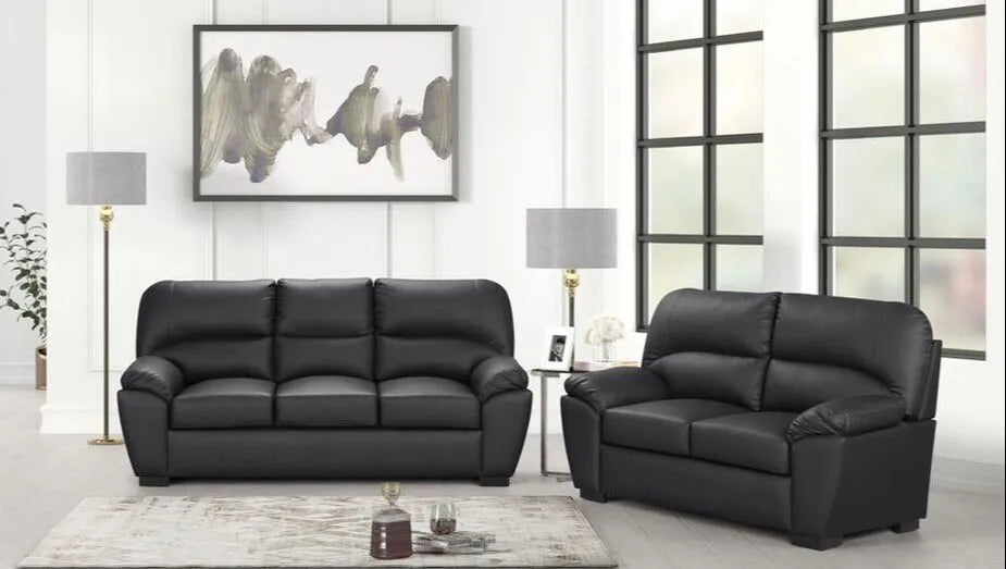 Tiffany Black Faux Leather Living Room Set by Happy Homes at Eve Furniture