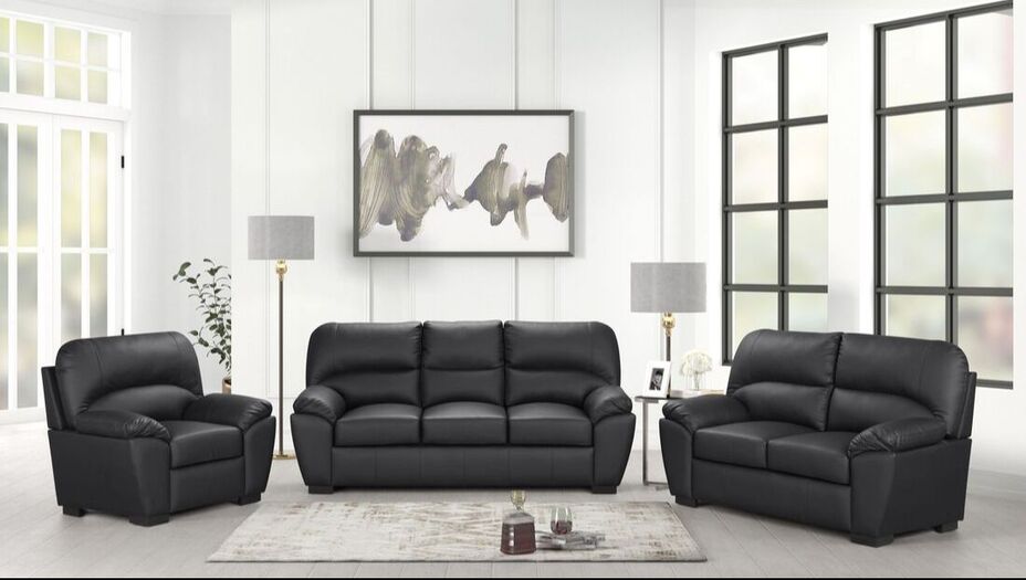 Tiffany Black Faux Leather Living Room Set by Happy Homes at Eve Furniture