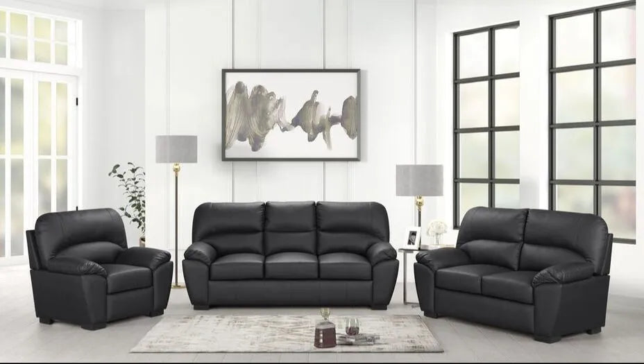 Tiffany Black Faux Leather Living Room Set by Happy Homes at Eve Furniture