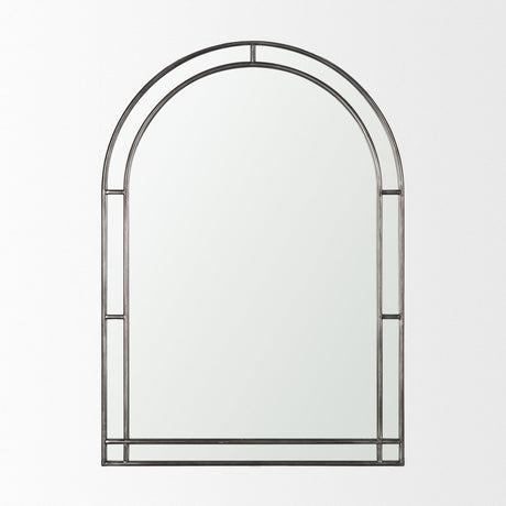 Tiffany Brushed Black Metal Double Frame Arched Mirror by Mercana at Eve Furniture