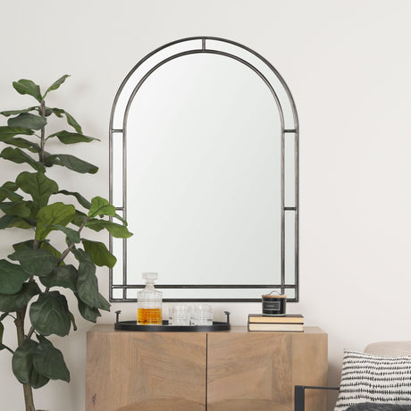 Tiffany Brushed Black Metal Double Frame Arched Mirror by Mercana at Eve Furniture