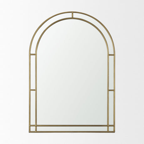 Tiffany Brushed Gold Double Frame Metal Arched Mirror by Mercana at Eve Furniture